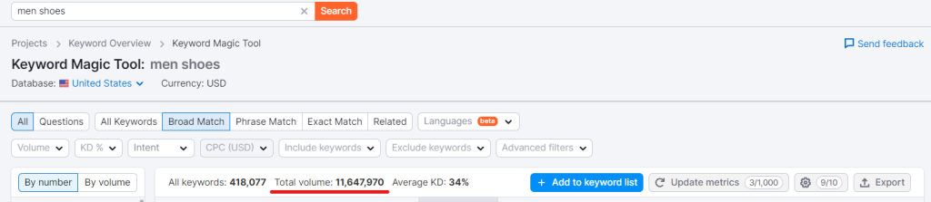 Keyword research on SEMRush image 16